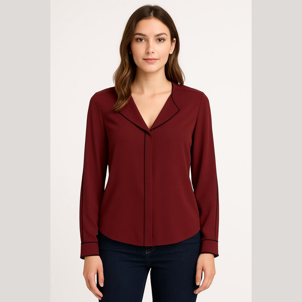 3/$10 Express Maroon Blouse with Black Trim